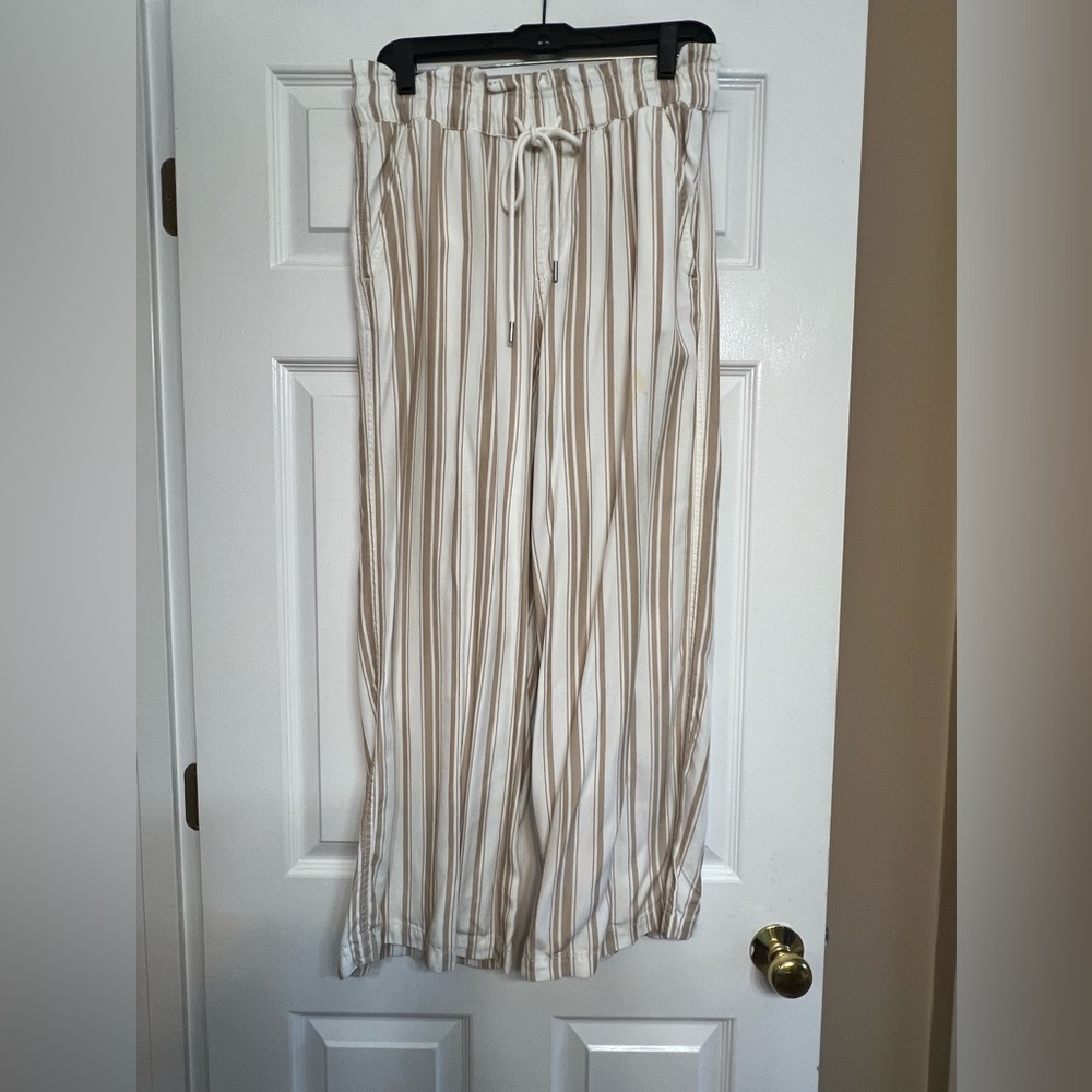 Casual Cream & Beige Striped Wide-Leg Pants
